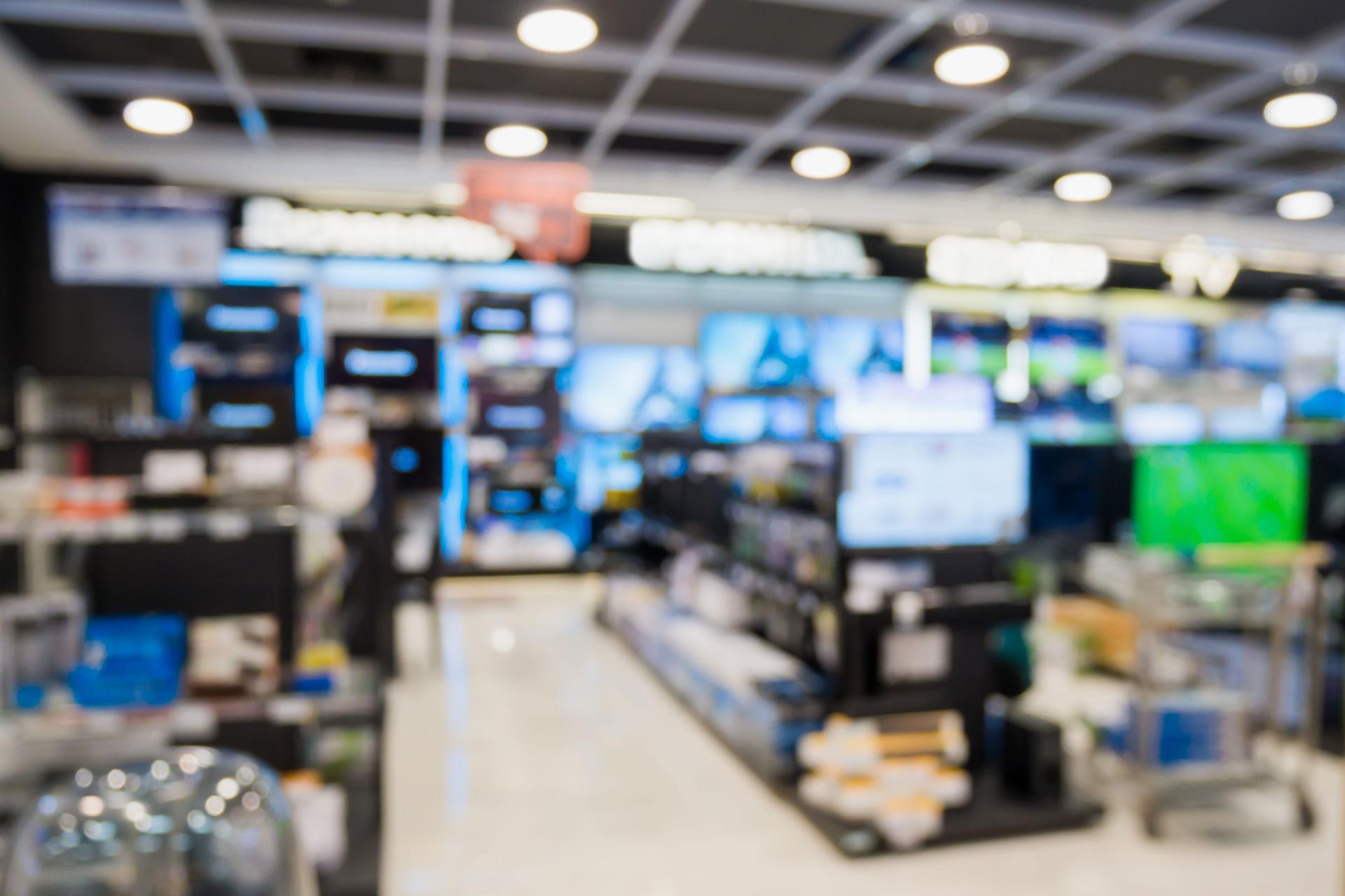 Tienda electrónica con bokeh fondo borroso